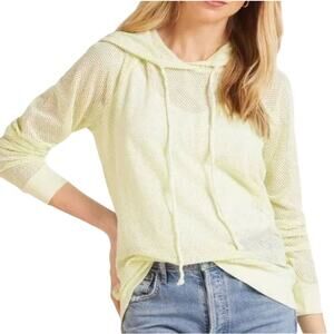 Michael Stars Jo Yellow Mesh Long Sleeve Hooded Activewear Sport Pullover Top XS